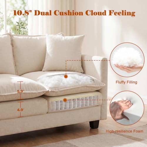 Image of 50'' Loveseat Sofa Set with Ottoman, Small Couch Set 2 Piece Cloud Love Seat 27 inch Deep Seat Washable Pillows Couches for Small Spaces Apartment Living Room, Beige