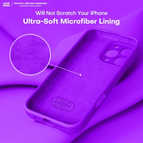 Image of LOVE 3000 Designed for iPhone 16 Pro Max Case, Premium Silicone with [Soft Anti-Scratch Microfiber Lining] Shockproof Protective Phone Case for Men Women Girls 6.9 inch, Neon Purple