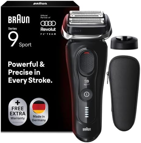 Braun Rasierer Herren Elektrisch Series 9 Sport, 9110si, Schwarz | Elektrorasierer mit 4+1 Präzisionskopf, Barttrimmer mit 60 Min. Akku, Wasserdicht, Inkl. Reiseetui Und Ladestände