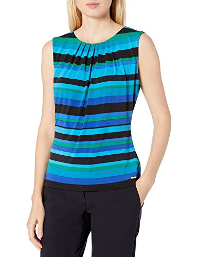 Calvin Klein Women's Printed Pleat Neck Cami, Multi Cerulean, X-Large