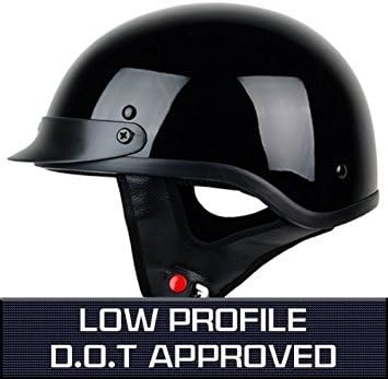 PGR B08 LOW PROFILE HARLEY STYLE DOT APPROVED MOTORCYCLE HALF HELMET CHOPPER CRUISER CUSTOM SHORTY SKID LIDS (Large, Gloss Black)