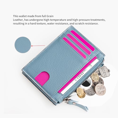 Image of Slim Wallet for Women Small Leather RFID Blocking Credit Card Holder Minimalist Front Pocket Wallet with Coin Purses & Pouches,Blue