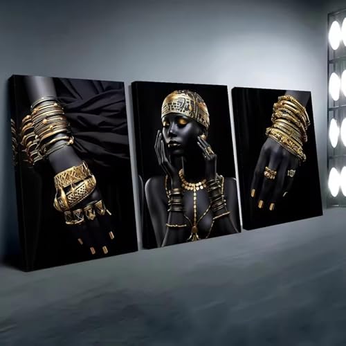 Art mural femme noire TONGYINLI tableau triptyque africain 80x120cm pour grand salon