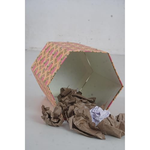Image of Floral Hand Block Printed 3.3 Gallon Decorative Waste Basket - Eco-Friendly Cardboard Trash Can, Plastic-Free & Sustainable, Perfect for Christmas and Housewarming Gifts (1, Rose FLOWAR)