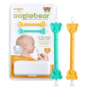 oogiebear: Baby Nose Cleaner & Ear Wax Removal Tool – Safe Booger & Earwax Removal for Newborns, Infants, Toddlers – Dual-Ended – Essential Baby Stuff, Diaper Bag Must-Have, Orange & Seafoam with case