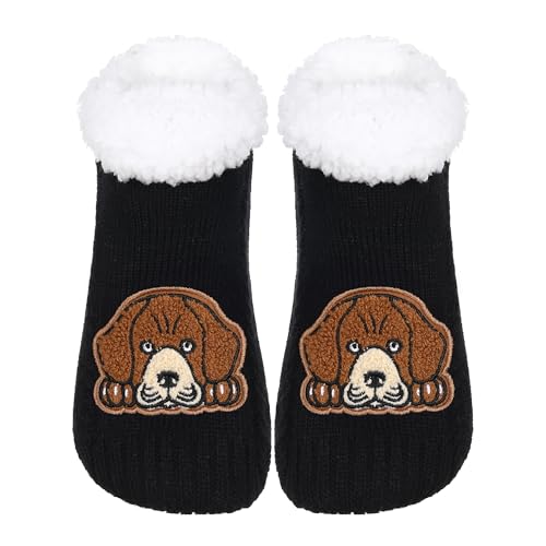 Image of ZYZX Cute Dog Slipper Socks for Women with Grips,Fuzzy Socks Indoor