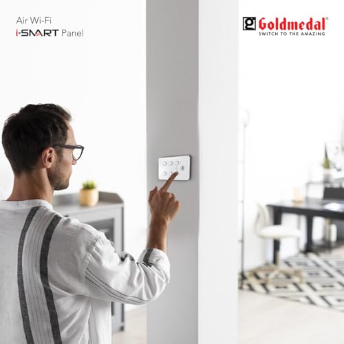 Image of Goldmedal Air 4M i-Smart Wi-Fi Panel with 4 Switches + 1 Fan Regulator + 1 USB Port with Fast Charging | Used by i-World, RF Remote, Voice, IOT, Tap Button | For smart Home & office - Absolute White