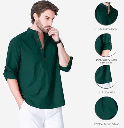 Image of Zombom Cotton Polyester Blend Solid Casual Regular Fit Mandarin /Chinese Collor Short Kurta Shirt for Men