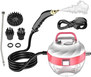 Handhållen ångtvätt, 1500W trycksatt ångtvättmaskin med 6 hastigheter, bärbar högtrycksångtvätt med anti-torrbränningsfunktion (Pink)