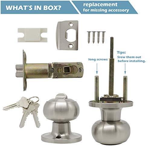 Gobrico Round Keyed-Alike Exterior Door Hardware Entrance Locksets Door Knobs, Satin Nickel, 3Pack, Stainless Steel #TOP6