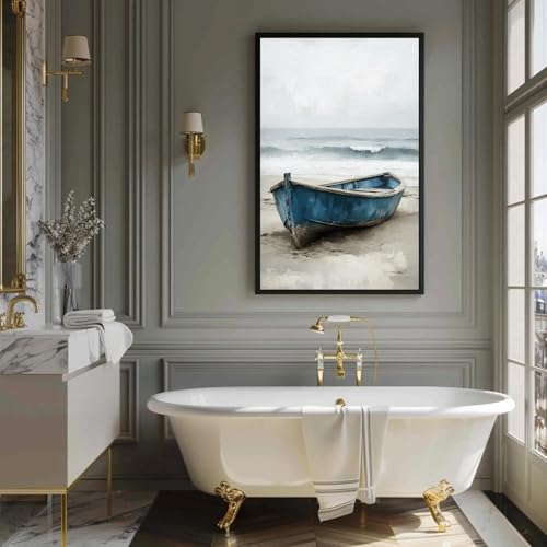 Tableau sur toile bateau bleu pour transformer un mur vide en décor de plage vintage - 4