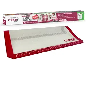 COOKINA S1 Silicone Reusable Baking Mat 100% Non-Stick, Easy to Clean Cooking Sheet for Gas, Electric, Toaster and Convection Ovens, 16.5 x11-inch, White and Red