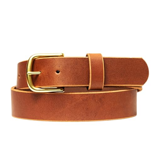 Nicks Boots Classic Leather Belt for Men, Solid Brass Buckle, Handcrafted in USA, Durable (1 1/2