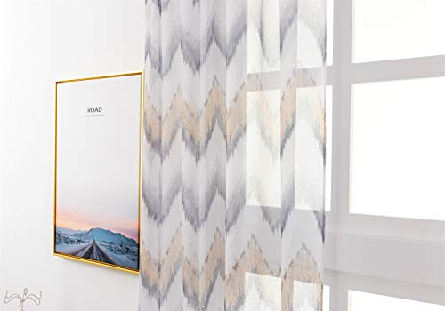 Anjee Semi Sheer Window Curtain 63 Inch Long 2 Panels Sets,Chevron Wave Print Translucency Voile Sheer Drapes For Living Room Bedroom Decor,Short Rod Pocket Privacy Drapery,52 X 63 Inches, Gray #TOP2