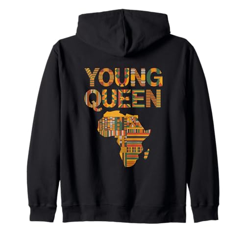 Young Queen Africa Map Bold Kente Pattern Afrocentric Zip Hoodie