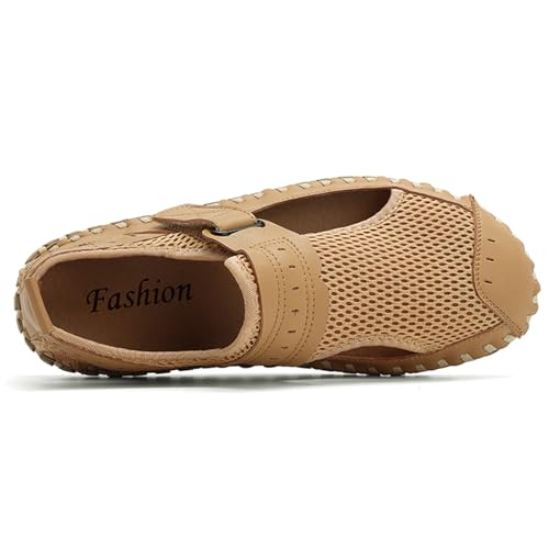 Men's Breathable Mesh Closed Toe Flat Sandals Adjustable Hook and Loop Summer Comfortable Non-Slip Handmade Outdoor Athletic Sandals Hollow Beach Sandals3