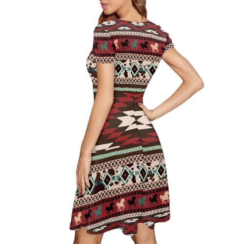 Image of HUGS IDEA Womens Puffy Swing Midi Dress Round Neck Short Sleeve Party A-Line Dresses