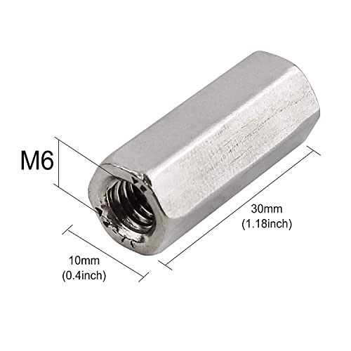 Niooliuk Pack Of 8 M6 X 1.0-Pitch 30Mm Length Hex Width 10Mm Metric Hex Coupling Nut 304 Stainless Steel Rod Coupling Nuts #TOP3