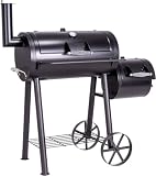 BBQ Grill Smoker Grillwagen Holzkohlegrill 2 Kammern Barbecue 125x60x120 cm 28 kg Transporträder Temperaturanzeige inkl. Schutzplane Abdeckung