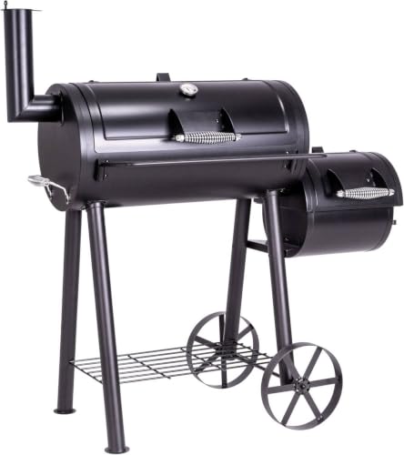 BBQ Grill Smoker schwarz Grillwagen 2 Kammern Barbecue inkl. Abdeckung