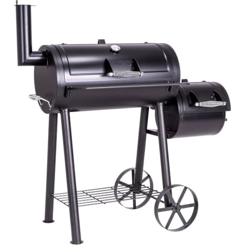 Nexos BBQ Grill Smoker Grillwagen Holzkohlegrill 2 Kammern Barbecue 125x60x120 cm 28 kg Transporträder Temperaturanzeige inkl. Schutzplane Abdeckung