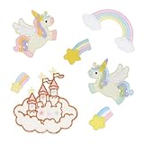 ワッペン 刺繍シール アイロン不要 MUNCVY アップリケ DIY服 おしろ ユニコーン 虹 モチーフ もふもふ 装飾 男の子 女の子 保育園 幼稚園 パッチ 補修 7枚セット 衣類 浴衣 手袋 手帳 飾り