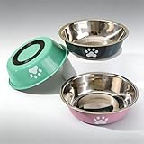 Hulvyzu 3 Pz Ciotole per Cani in Acciaio Inox ø18 cm, Ciotola per Cane con Base in Gomma Antiscivolo, Ciotola Cane per Cibo Secco e Umido, Ciotole Gatti Acqua per Animali Domestici - Grigio/Verde/Rosa
