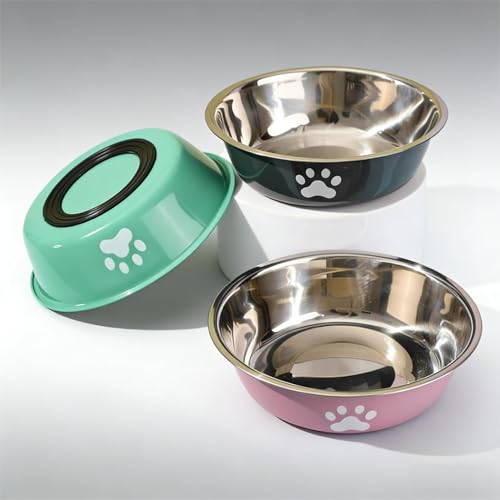 Hulvyzu 3 Pz Ciotole per Cani in Acciaio Inox ø18 cm, Ciotola per Cane con Base in Gomma Antiscivolo, Ciotola Cane per Cibo Secco e Umido, Ciotole Gatti Acqua per Animali Domestici - Grigio/Verde/Rosa