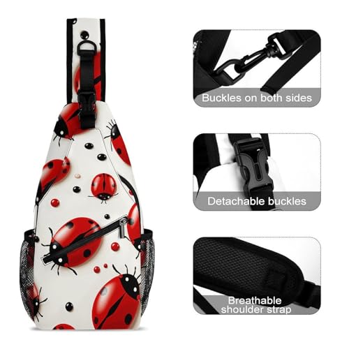 Red Ladybug Sling Bag for Men Women - Adjustable Crossbody Chest Backpack, 15" Travel Hiking Fanny Pack3