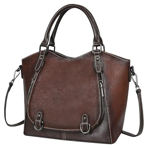 Iswee Leather Shoulder Bags for Women Satchel Bags Vintage Designer Crossbody Purses Tote Bags with Zipper Top-Handle (Coffee) Cover