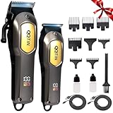 QQTIN Hair Clippers for Men, Cordless & Corded Professional Clippers Set, 7500RPM Rechargeable Hair Cutting Kit with Precision Blades & Guide Combs, Ideal for Barbers & Home Use (Silver)
