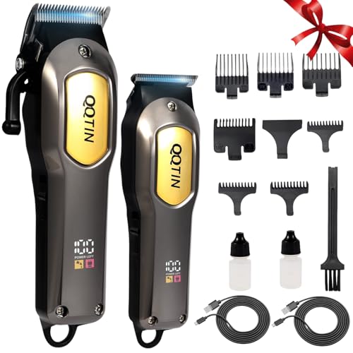 QQTIN Hair Clippers for Men, Cordless & Corded Professional Clippers Set, 7500RPM Rechargeable Hair Cutting Kit with Precision Blades & Guide Combs, Ideal for Barbers & Home Use (Silver)