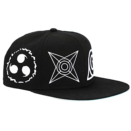 Bioworld Naruto Anime Cartoon Crown & Omni Village Symbol Logos Black Fitted Hat For Men #TOP1