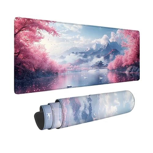 Tapis de souris fleurs de cerisier rose XXL, l'idée cadeau esthétique pour gamer et bureau