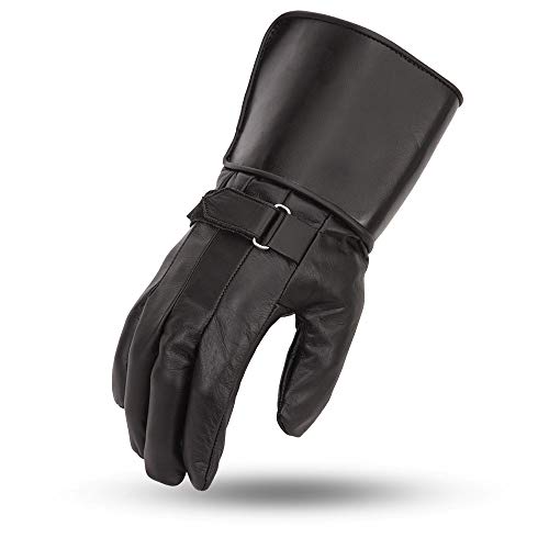 First Mfg Co - Thanos - Men's Motorcycle Biker Riding Black Leather Gloves - Extra Large - Adjustable Strap