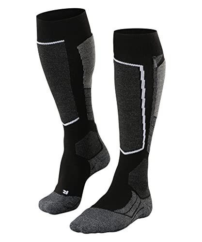 FALKE Men's SK2 Cashmere Ski Socks, Merino Wool, Knee High, Medium Padding, Breathable Quick Dry, Anatomic Fit, Black (Black-Mix 3010), 6.5-8.5, 1 Pair
