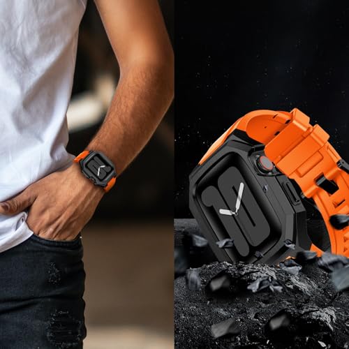 Image of Luxury Metal Case with Band Compatible for Apple Watch 44mm 45mm 46mm 49mm,Men Rugged Protective Bumper Cover with Soft Silicone Strap for iWatch Series 11 /10 /9 /8 /7 /6 /SE3 /SE2 /SE /5 /4 and Ultra 3 /2 /1 49mm