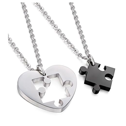 Jstyle Joyería en Acero Inoxidable Collares de la Amistad Para 2 Colgante Corazon Plata Negro de Hombres Mujeres Collar Largo 56cm