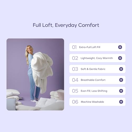 Image of Mellow Marshmellow Comforter Full /Queen, All-Season Temperature-Balancing | Extra Fluffy Double-Stuffed Down Alternative Duvet Insert, OEKO-TEX Class I Fabric and Box-Stitch, Machine Washable