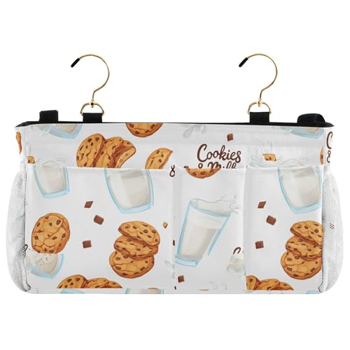 Burbuja Chocolate Cookies Milk Bedside Caddy Hanging Storage Organizer with 2 Straps and Hooks for Home College Dorm Bunk Bed Hospital Bed Crib