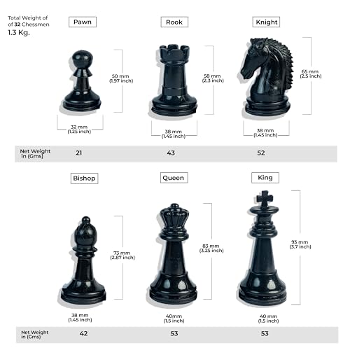 Image of International Tournament Chess Set | 17x 17 inch Mat |3X Weighted Chess Pieces with Velvet Base | 1.5Kg Premium Plastic Chessmen | Big Size | Roll-Up Green Vinyl Board | 100% Virgin Plastic