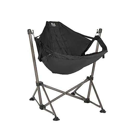 TIMBER RIDGE Portable Hammock Camping Chair, Padded Folding Swing Hammock Chair with Stand, Heavy Duty Hammock Camp Chair with Carry Bag for Outdoor Beach Fishing Trips Patio, Supports 300lbs, Black