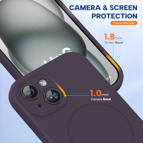 Image of Miracase Magnetic for iPhone 15 Case, [Soft Anti-Scratch Microfiber Lining], Compatible with MagSafe, Liquid Silicone Case Shockproof Drop Protection Phone Case for 15, Dark Purple