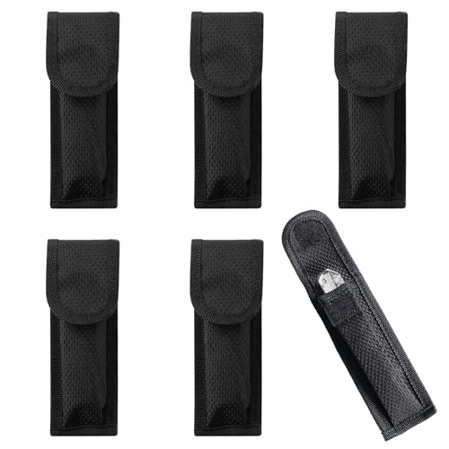 Vastsea 6 Articles Etui Couteau Cuir, Étui à Couteau de Poche, Nylone Poche Couteau Pliant avec Bande Auto-agrippante et des Boucles, pour Camping Randonnée en Plein Air (Noir)