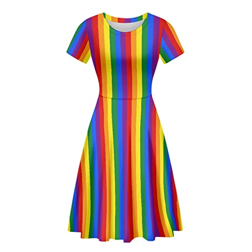 Image of Irisjudy T Shirt Dress for Women Short Sleeve Girls Short Sleeve Dress Plus Size, O Neck Knee Length Midi Dress for Ladies