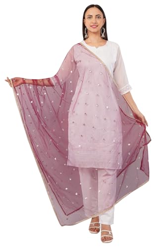 Image of Net Butti Dupatta for Women | Golden Lace Border Chunni | Butti Work Odhani | Wedding & Bridal Styling | Lightweight Drape | Kurti & Salwar Suit