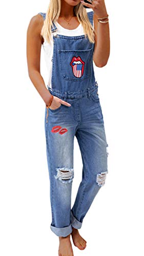 Distressed Overalls for Women Denim Bib Pants Rompers with Pockets Overall Loose Jeans