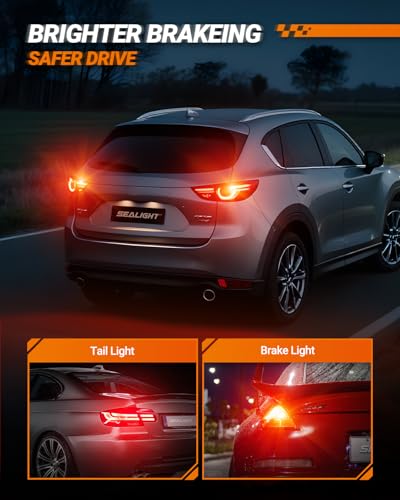 Image of SEALIGHT Brake Light Bulbs 3157 LED Bulb Red, 700% Brighter 3156 3057 4157 4114 LED Bulb 57-SMD LED Chipset with Projector Len for Blinker Brake Light, Tail Light, Stop Parking Lights, Pack of 2