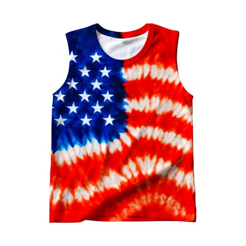 TZQPSJW Unisex Red White and Blue Tie Dye Tank Tops Sleeveless T Shirts 4th of July American Flag Shirt Patriotic Tees for Women and Men Large