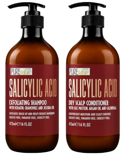 Image of Salicylic Acid Shampoo and Conditioner Set - Sulfate Free, Exfoliating Blend for Scalp - Professional Anti Itch, Deep Cleansing Formula - Build Up Removal for Women and Men - 16 Fl Oz (Set of 2)